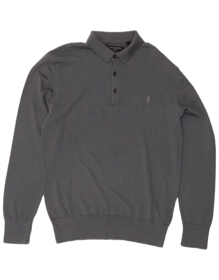Męski sweter polo All Saints, duży, szary, wełniany