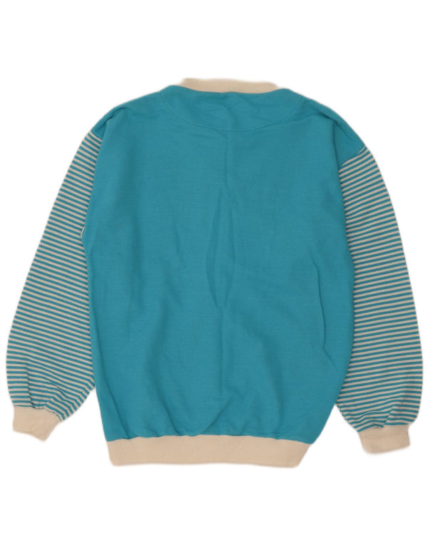 Vintage damski sweter oversize z grafiką UK 10 w małe niebieskie paski