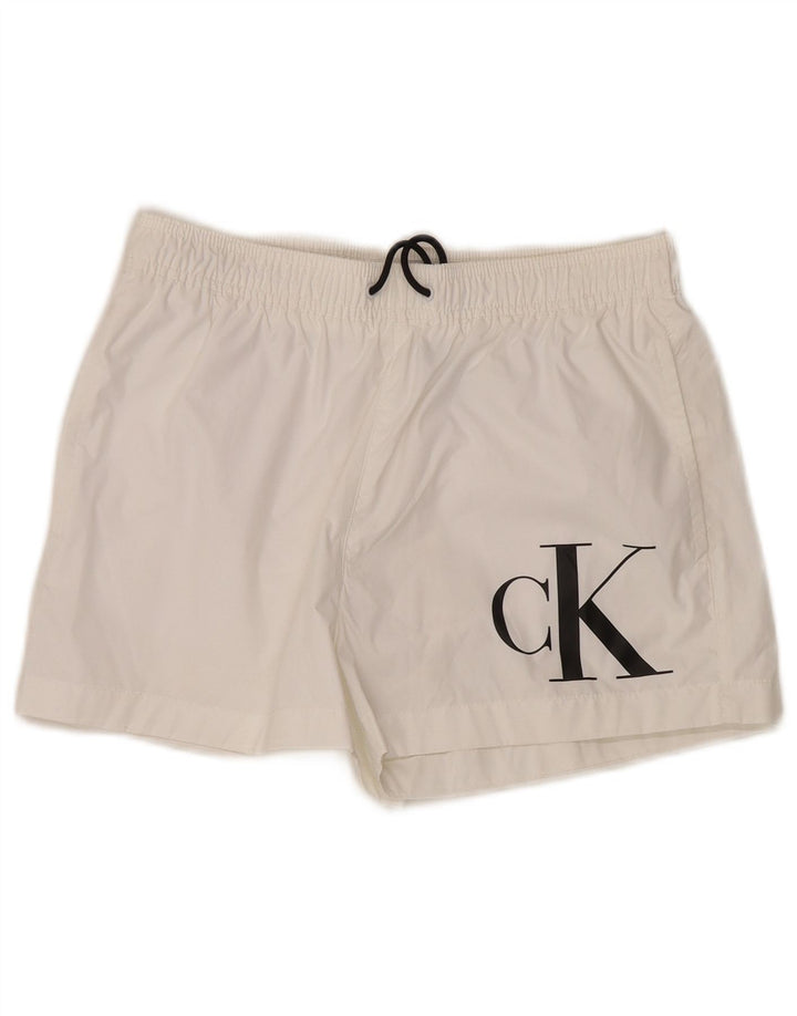 Męskie spodenki kąpielowe Calvin Klein z grafiką, małe, białe, poliestrowe