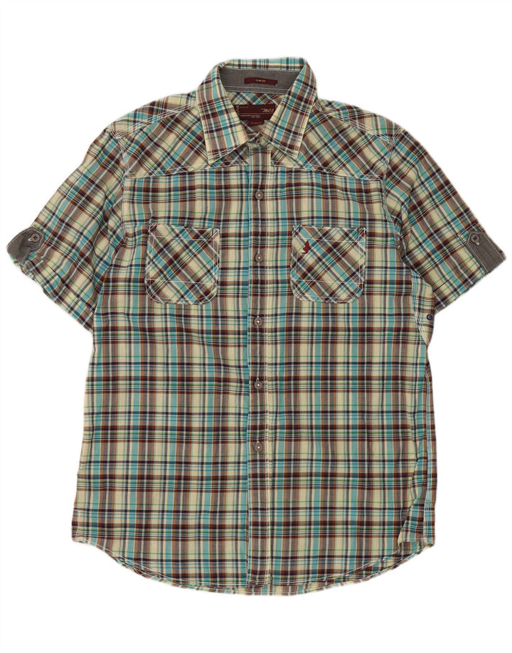 Marlboro Classics Męska koszula slim fit z krótkim rękawem XL w wielobarwną kratkę