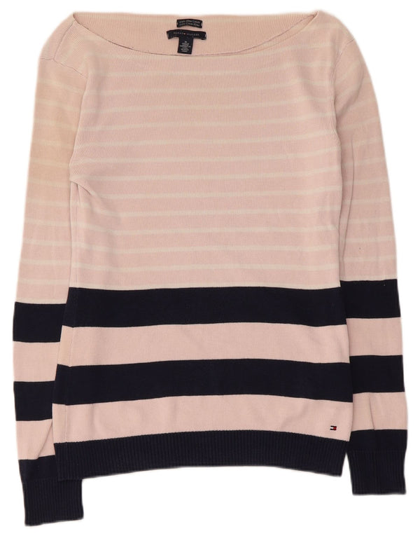 Damski sweter Tommy Hilfiger z dekoltem w łódkę UK 12 Średni różowy w paski