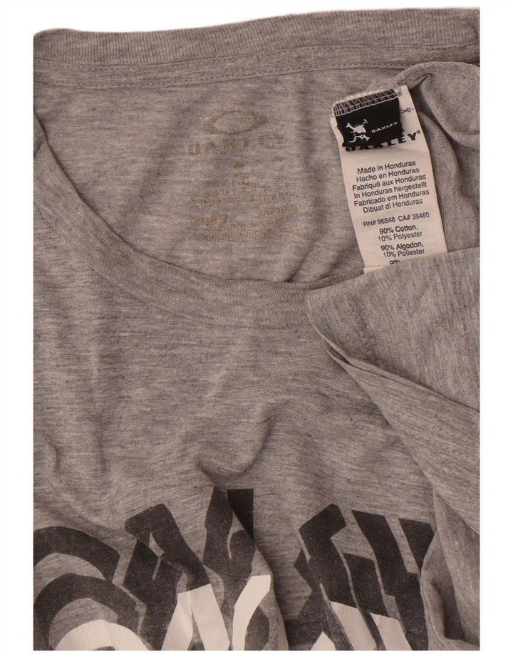 Męski T-shirt z grafiką Oakley, duży, szary, bawełniany w plamki
