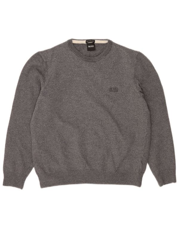 Damski sweter z okrągłym dekoltem Hugo Boss UK 18 XL Szara dziewicza wełna
