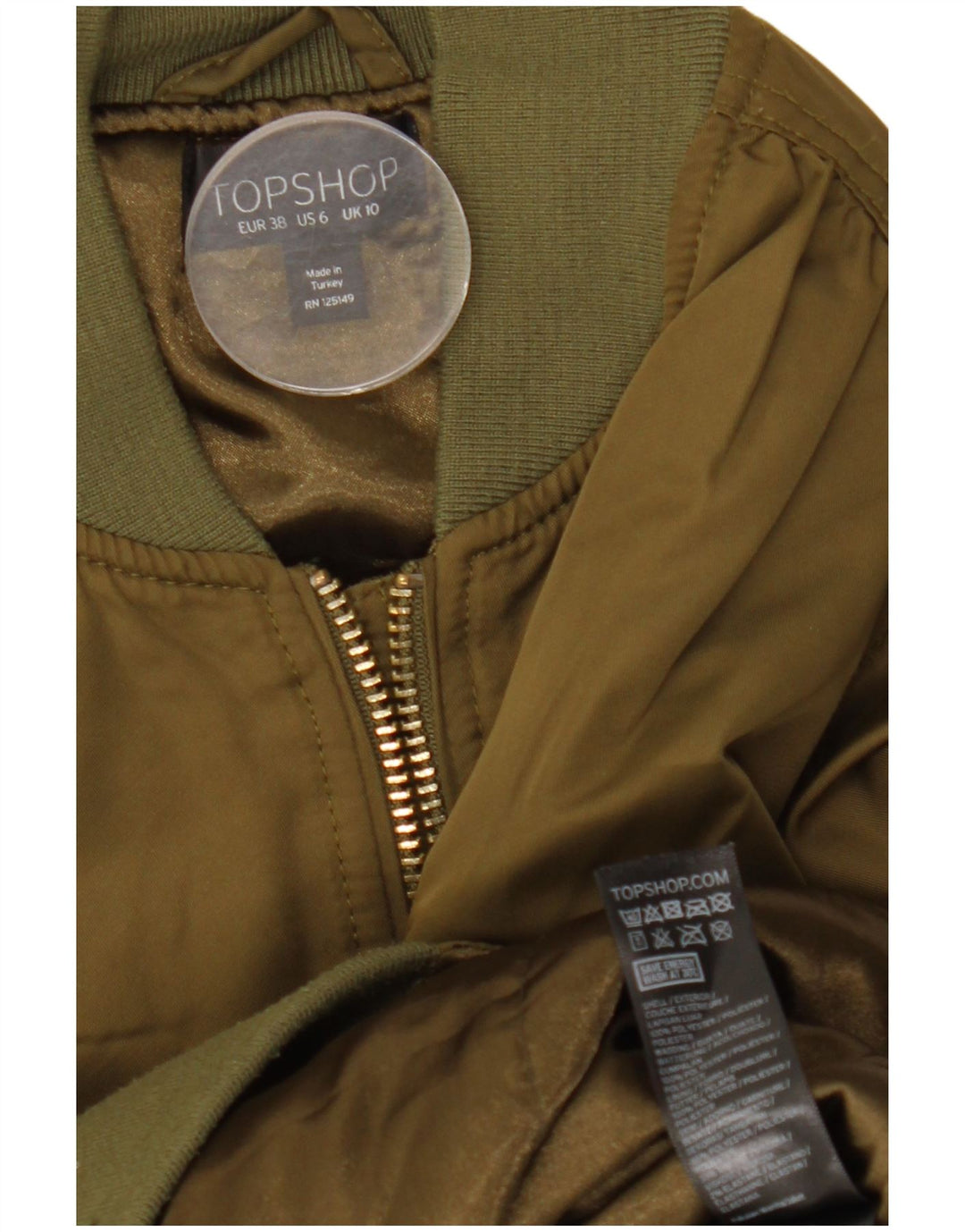 TOPSHOP Damska kurtka bomberka oversize UK 10, mała, khaki, poliester