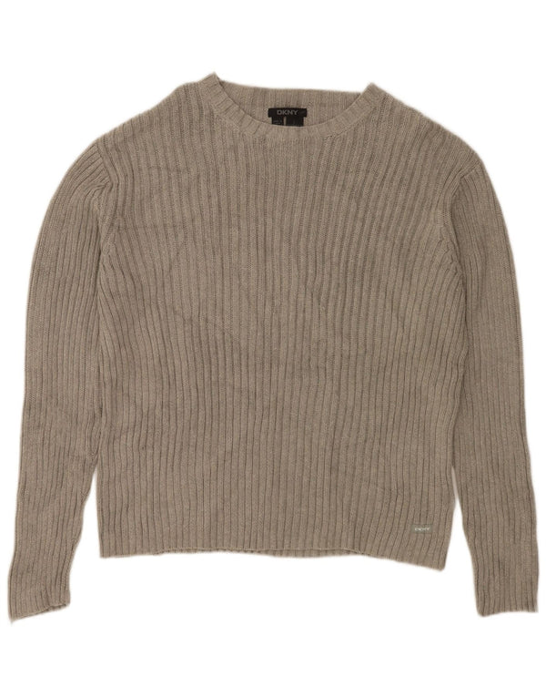 Damski sweter z dekoltem w łódkę DKNY UK 16, duży, szary, bawełniany