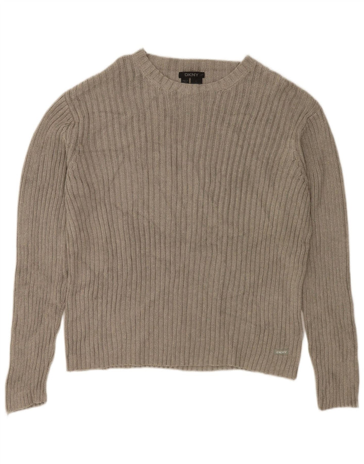 Damski sweter z dekoltem w łódkę DKNY UK 16, duży, szary, bawełniany