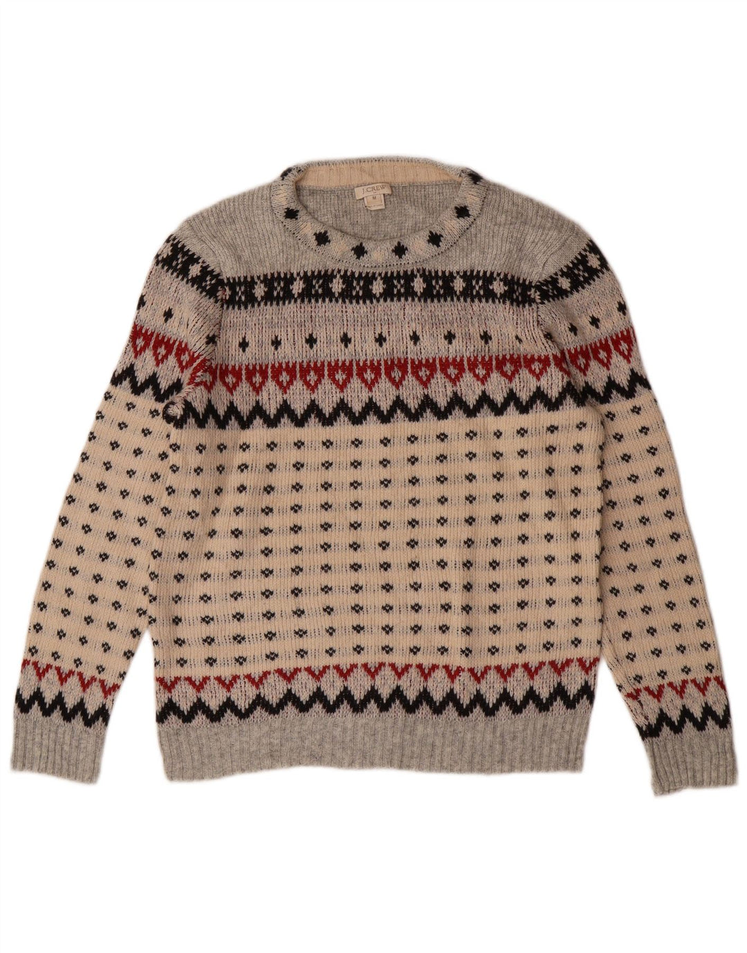 J. CREW Damski sweter z okrągłym dekoltem UK 12 Średni szary Fair Isle