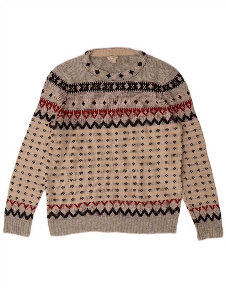 J. CREW Damski sweter z okrągłym dekoltem UK 12 Średni szary Fair Isle