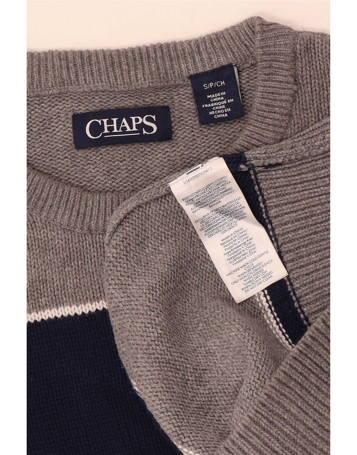 Męski sweter z wycięciem pod szyją Chaps, mały, szary, bawełniany w paski