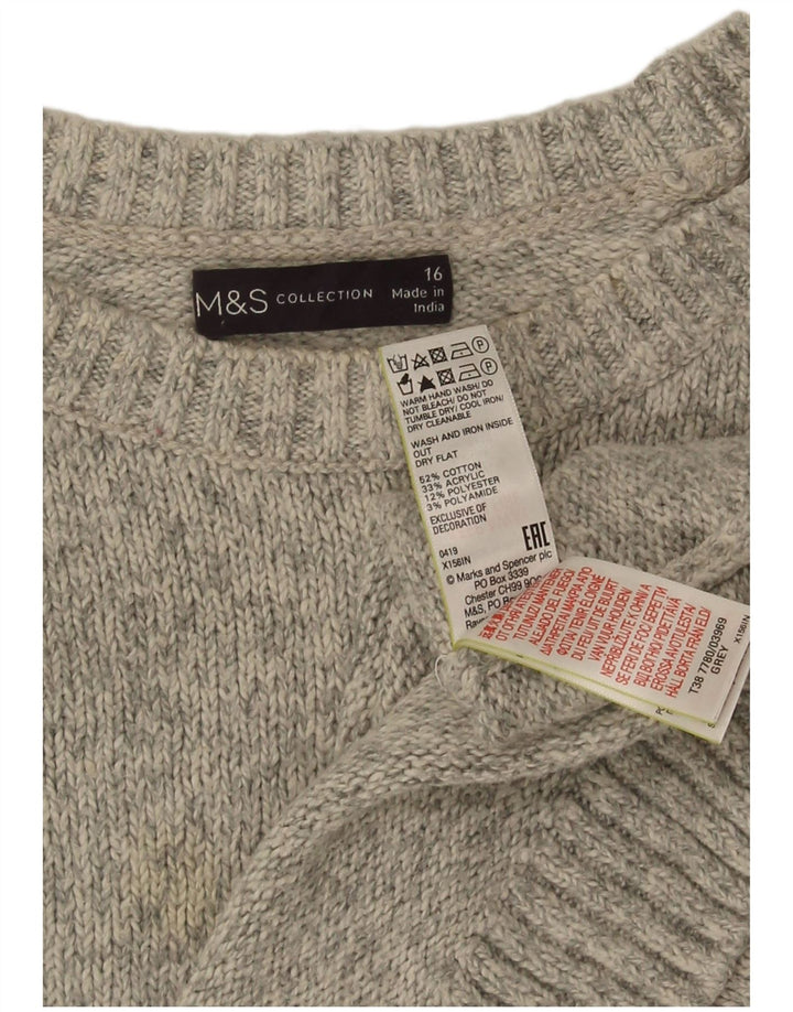 Marks & Spencer Damski sweter z okrągłym dekoltem UK 16, duży, szary, nakrapiany