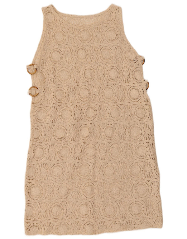 VINTAGE damska szydełkowa sukienka typu shift bez rękawów UK 10 mała beżowa bawełna
