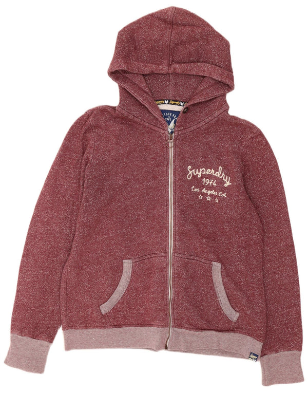 Superdry Womens Zip Hoodie Sweater UK 16 Large Maroon Flecked Cotton
