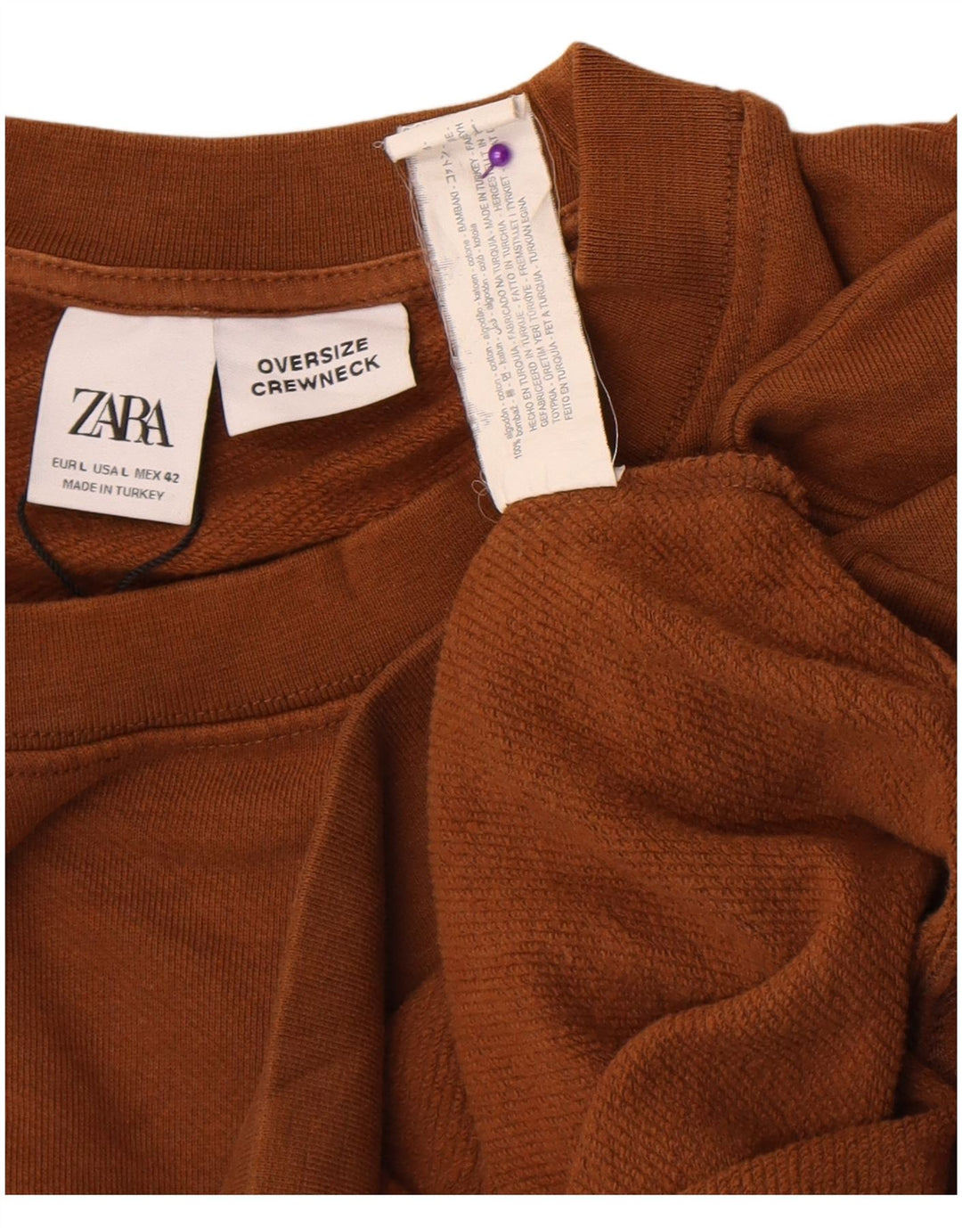 Męski sweter oversize Zara, duży, brązowy, bawełniany