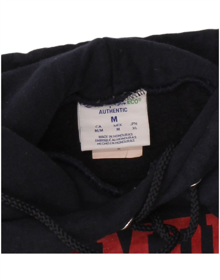 CHAMPION Mens Graphic Hoodie Jumper Medium Navy Blue Cotton