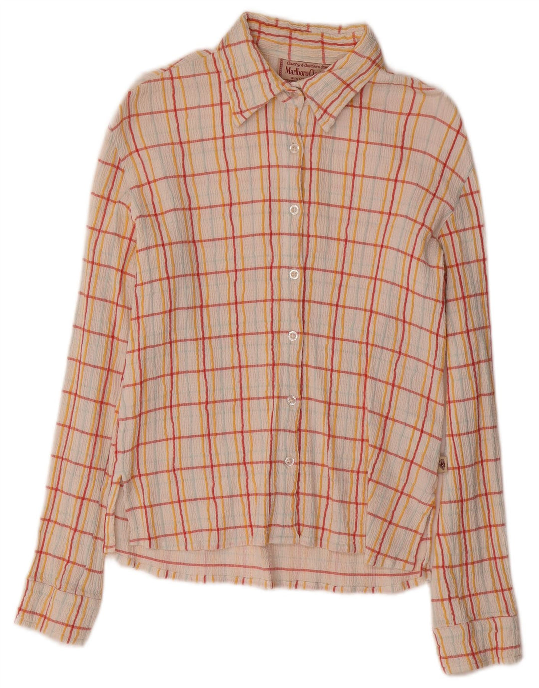 MARLBORO CLASSICS Womens Slim Fit Shirt UK 12 Medium Beige Check Cotton