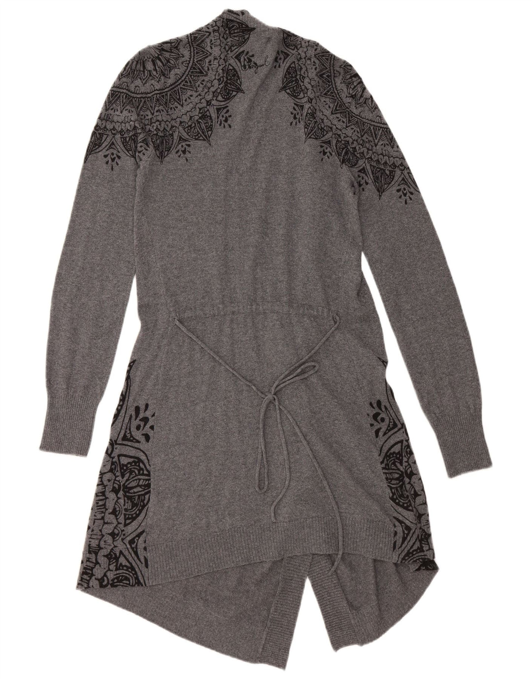 DESIGUAL Damski sweter rozpinany o przedłużonym fasonie UK 12, średnioszary, w kwiaty