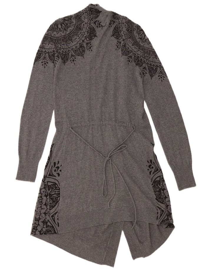 DESIGUAL Damski sweter rozpinany o przedłużonym fasonie UK 12, średnioszary, w kwiaty