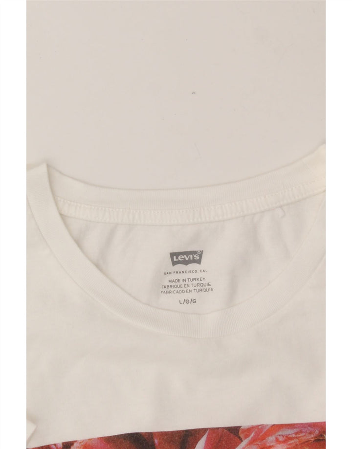 LEVI'S Womens Graphic T-Shirt Top UK 14 Large White Vintage Levi's and Second-Hand Levi's from Messina Hembry 