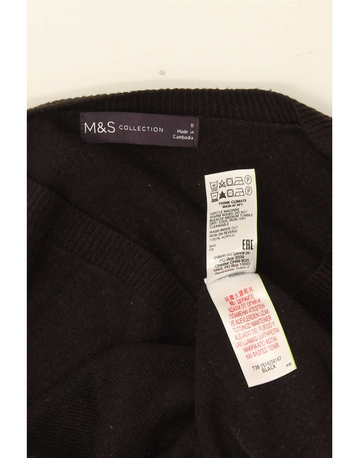 Marks & Spencer Damski sweter z dekoltem w kształcie litery V, UK 8, mały, czarny akryl