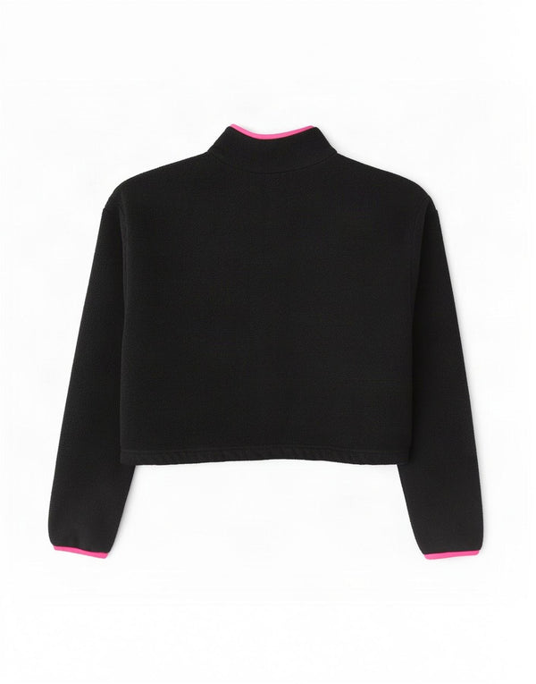 Adidas Womens Crop Zip Neck Fleece Jumper UK 14 Large Black Polyester