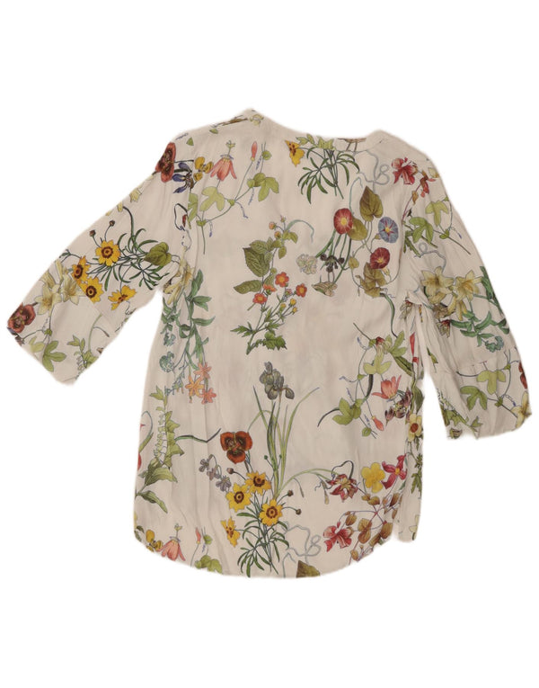 Damska koszula pulowerowa o luźnym kroju Zara z rękawami 3/4, UK 4 XS, biała w kwiaty