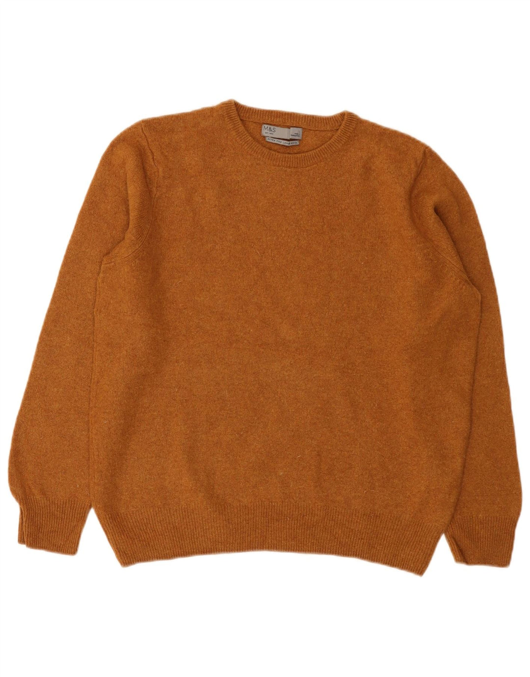 Marks & Spencer Damski sweter z okrągłym dekoltem, UK 14, duży, brązowy, wełna owcza