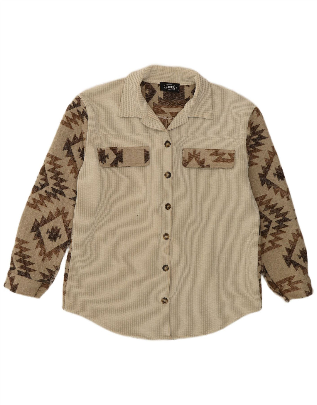 CIDER Damska koszula wierzchnia UK 14 Średni beżowy geometryczny poliester Aztec