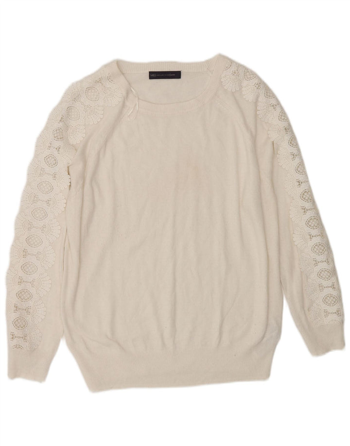 Marks & Spencer Damski sweter z okrągłym dekoltem, UK 14, duży w kolorze złamanej bieli