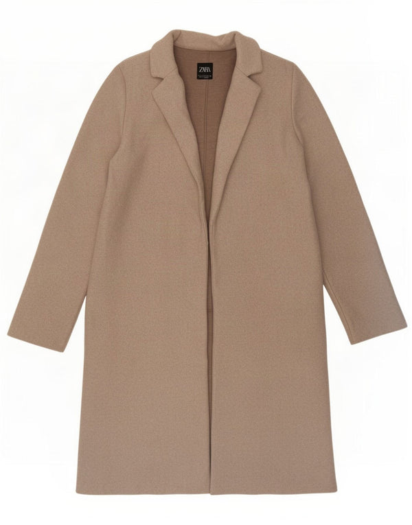 Zara Womens Open Overcoat UK 10 Small Beige Polyester