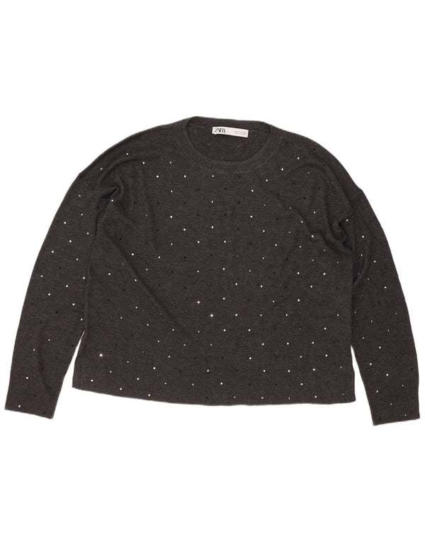 Sweter damski Zara z okrągłym dekoltem i okrągłym dekoltem UK 10 Small Grey Spotted