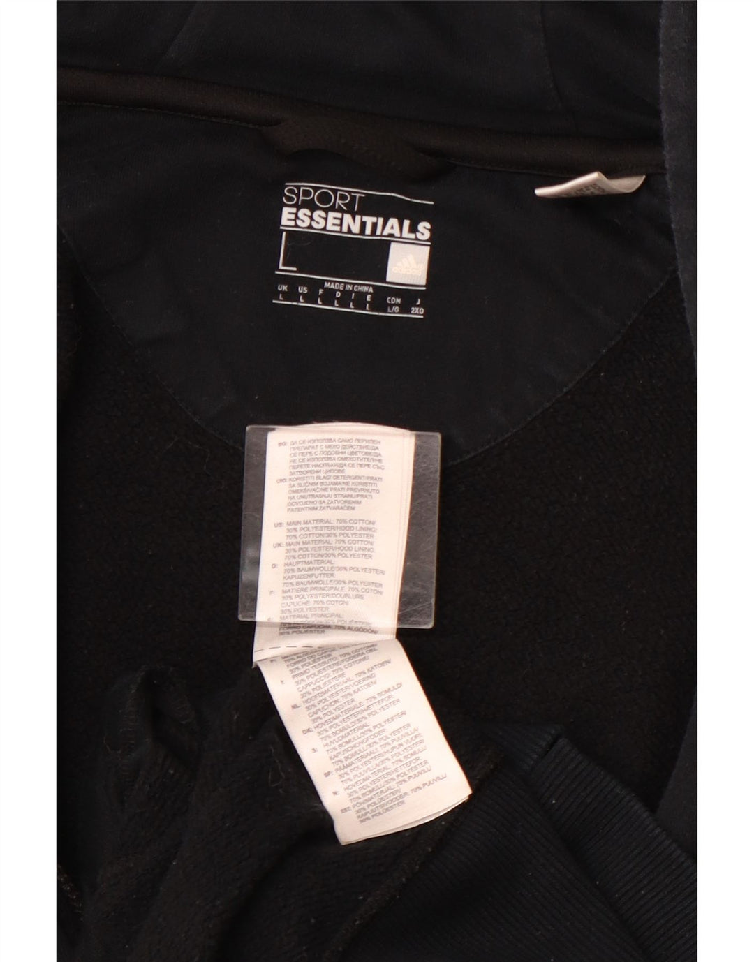 Męski sweter z kapturem i zamkiem błyskawicznym ADIDAS, duży, czarny, bawełniany