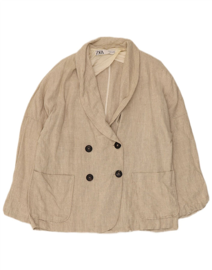 Damska marynarka Zara Oversize z podwójnymi piersiami UK 10 Small Beige Linen