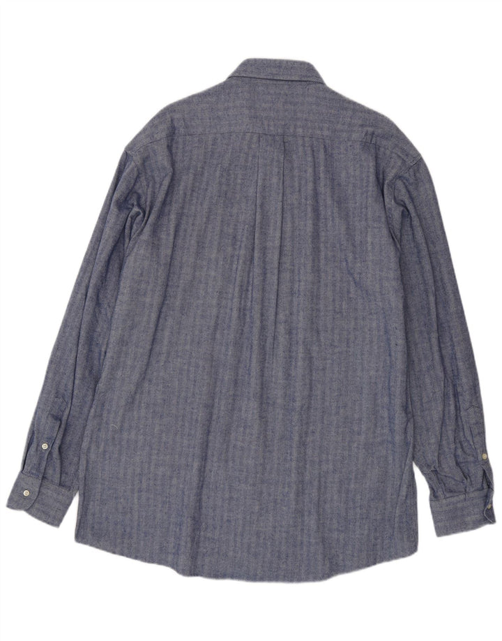 Koszula męska w stylu vintage, rozmiar 45 18 2XL, granatowa, bawełniana w jodełkę
