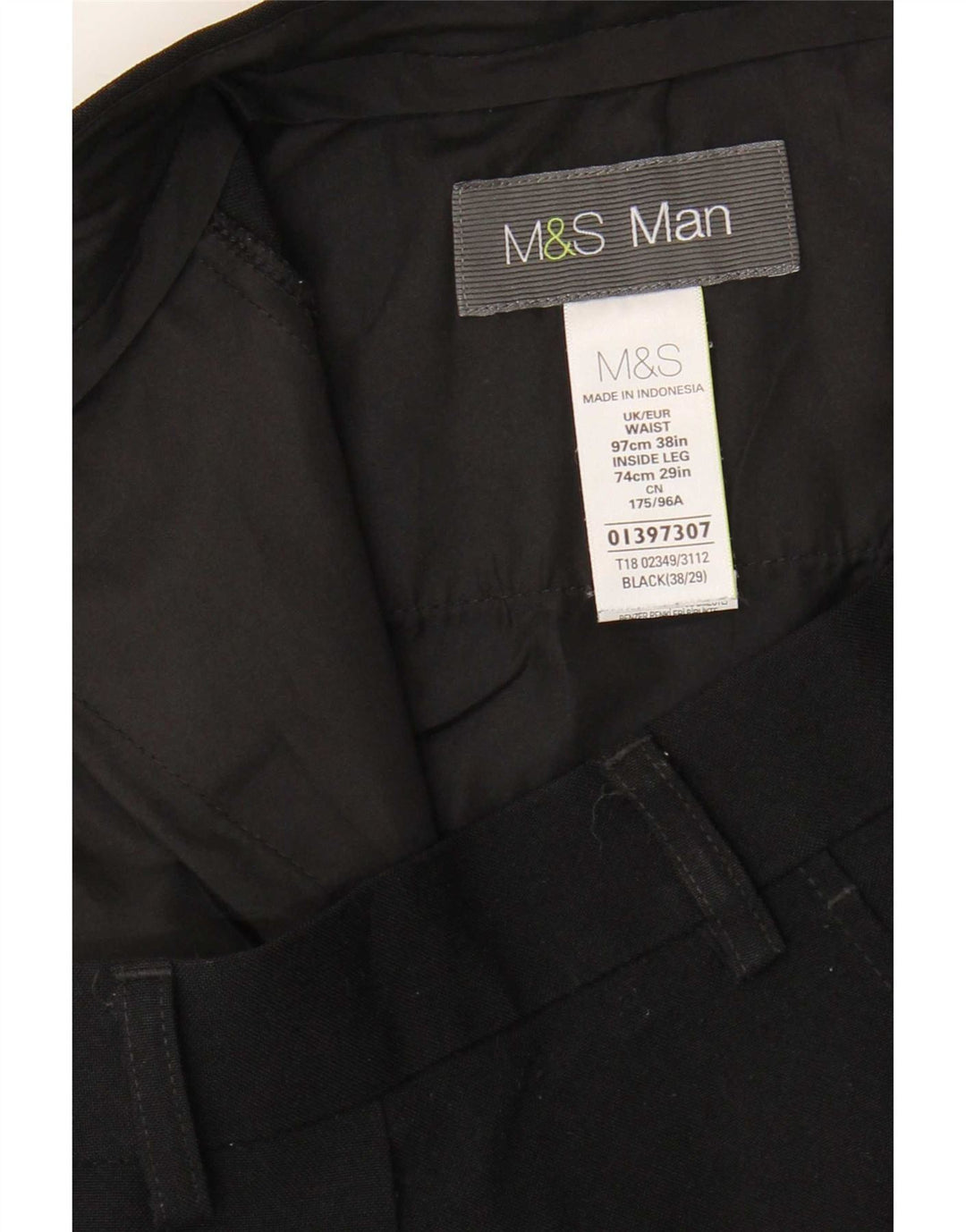 Marks & Spencer Męskie proste spodnie chino W38 L29 Czarny poliester