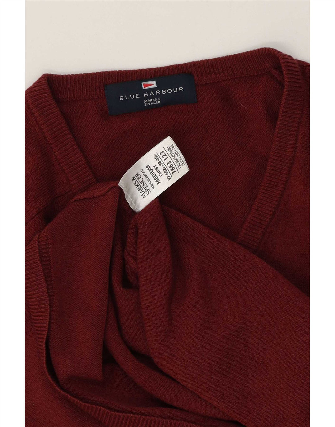 Męski sweter Marks & Spencer Blue Harbor z dekoltem w kształcie litery V, średni burgund