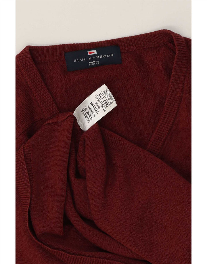 Męski sweter Marks & Spencer Blue Harbor z dekoltem w kształcie litery V, średni burgund