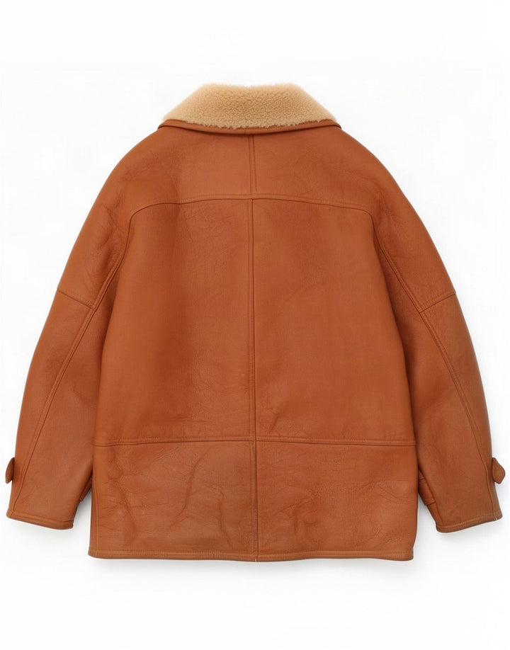 Męska kurtka shearling vintage UK 40 duża brązowa skóra z blokami kolorów