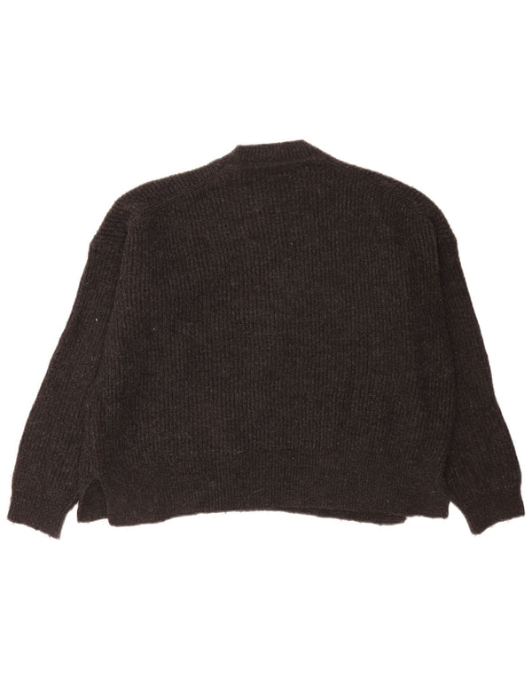 Zara Womens Crop Oversized Crew Neck Jumper Sweater UK 10 Small Grey