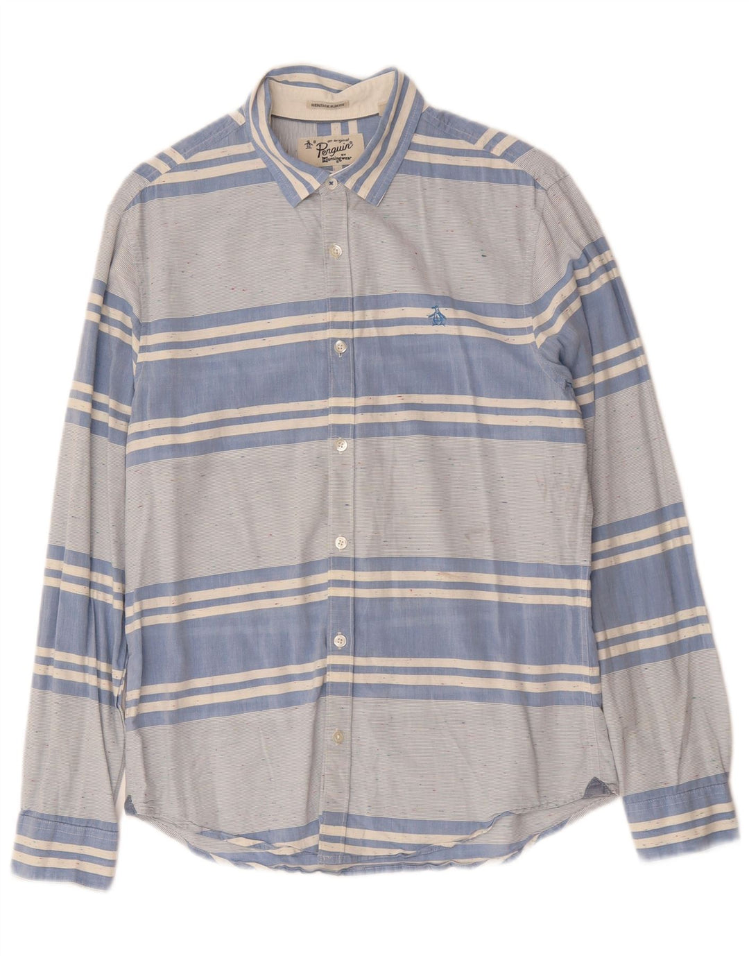 PENGUIN Męska koszula o dopasowanym kroju Heritage, bawełniana w średnie niebieskie paski