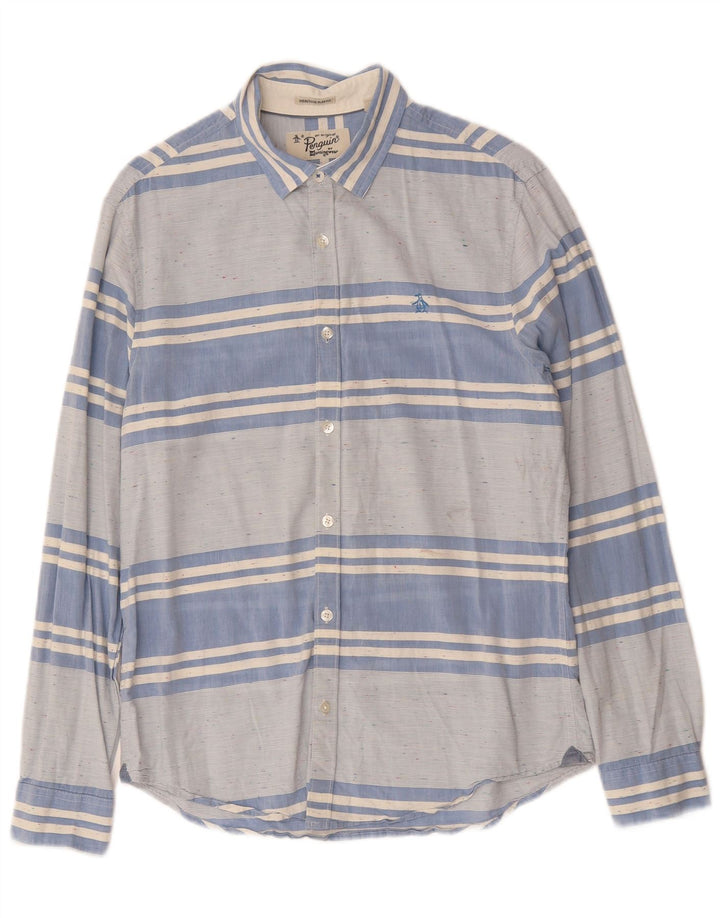 PENGUIN Męska koszula o dopasowanym kroju Heritage, bawełniana w średnie niebieskie paski