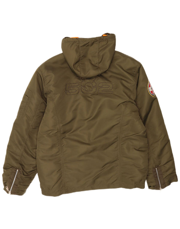 Męska wyściełana kurtka z kapturem w stylu vintage, graficzna UK 44 2XL Khaki Nylon