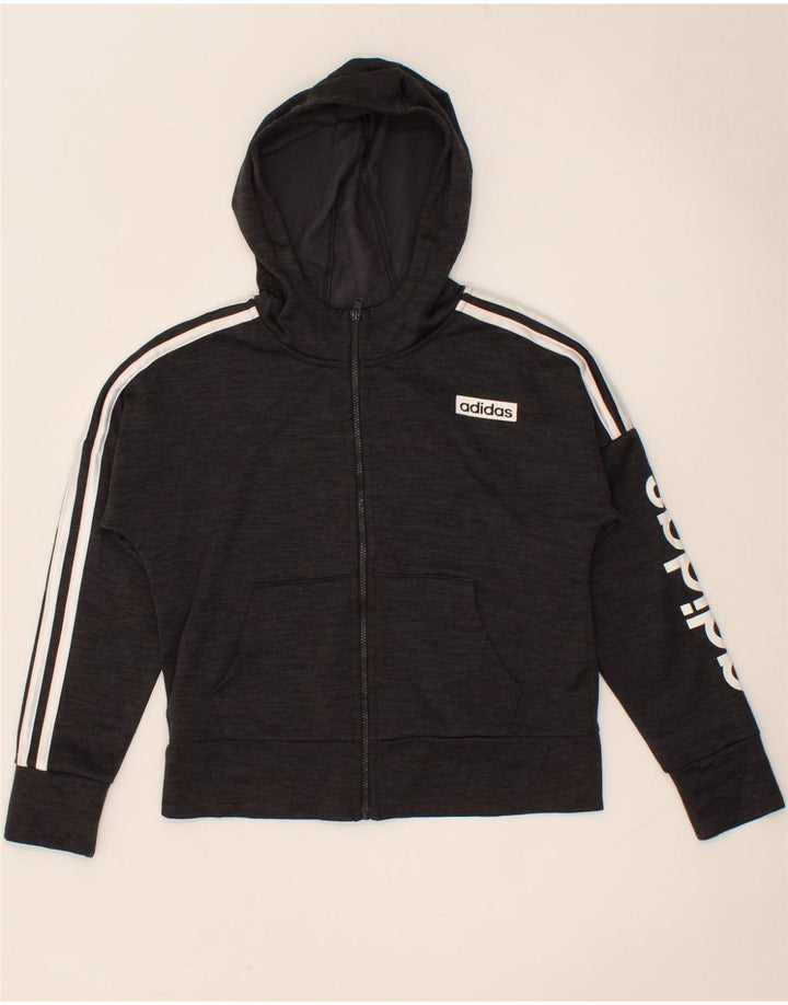 ADIDAS Boys Graphic Zip Hoodie Sweater 9-10 Years Medium Grey Vintage Adidas and Second-Hand Adidas from Messina Hembry 