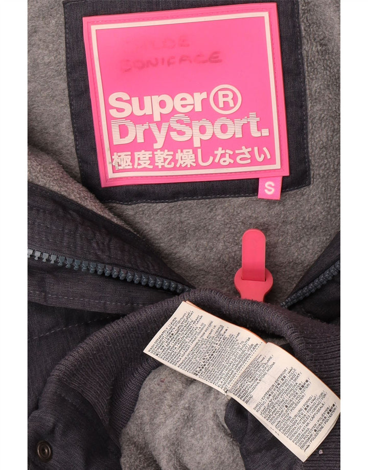 Damska kurtka bomberka z kapturem Superdry, wyściełana, UK 8, mała, szary poliester