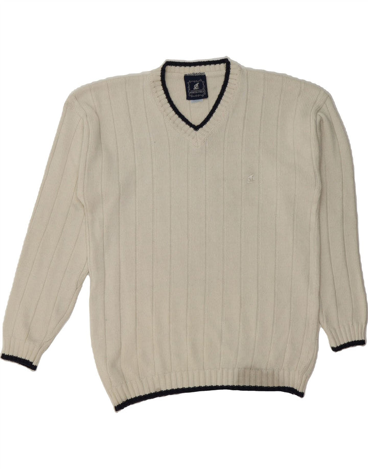 NORTH POLE Mens V-Neck Jumper Sweater Large Off White Vintage North Pole and Second-Hand North Pole from Messina Hembry 
