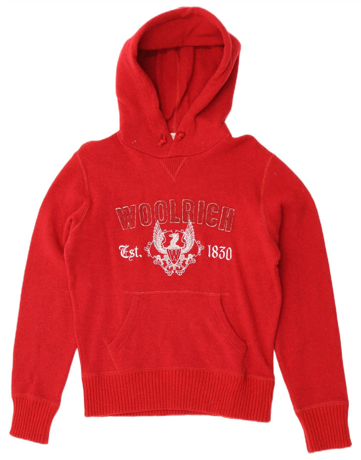 Woolrich Męski sweter z kapturem i grafiką, mały, czerwony, wełniany