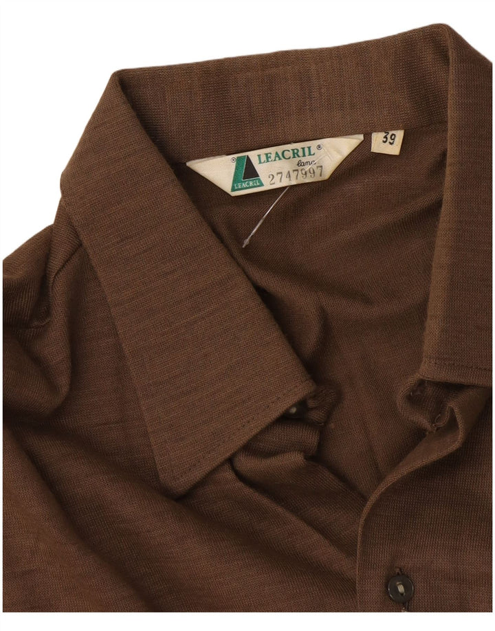Koszula męska w stylu vintage, rozmiar 39, średnia brązowa wełna