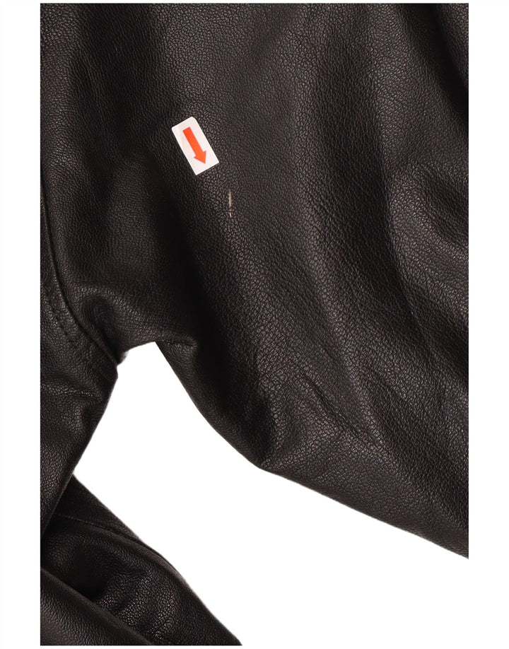 VINTAGE damski płaszcz skórzany UK 18 XL czarna skóra