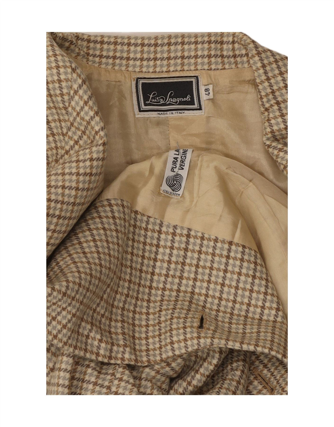 Damska marynarka zapinana na 2 guziki Luisa Spagnoli IT 48 XL Beżowa pepitka