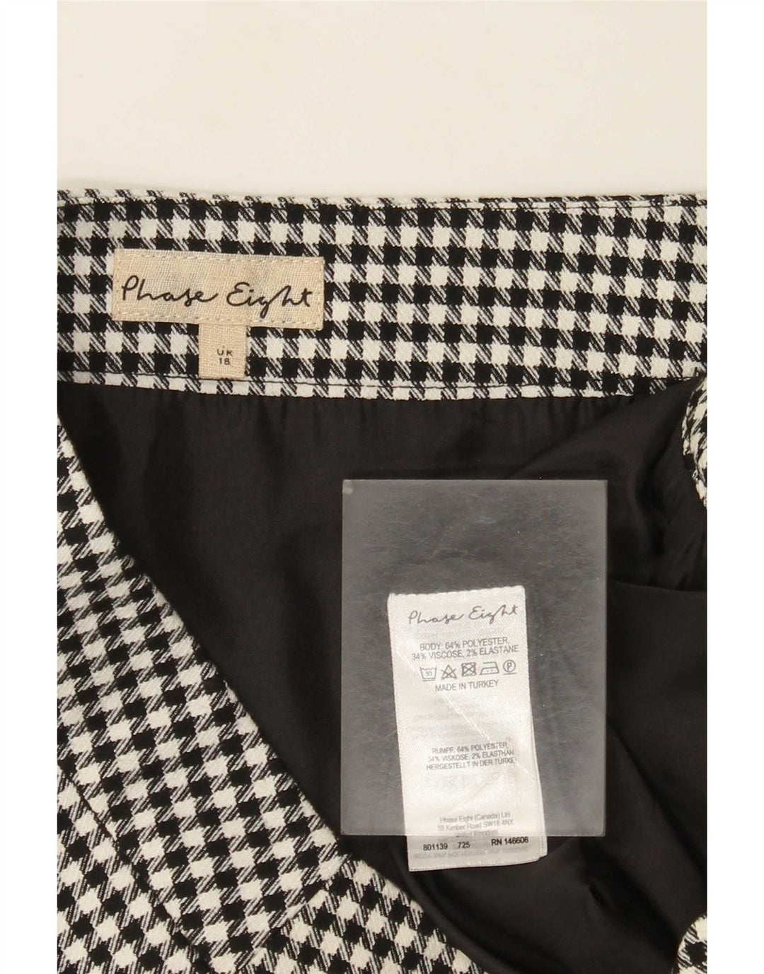 Damska spódniczka mini Phase Eight UK 18 XL W38 Czarny poliester w pepitkę