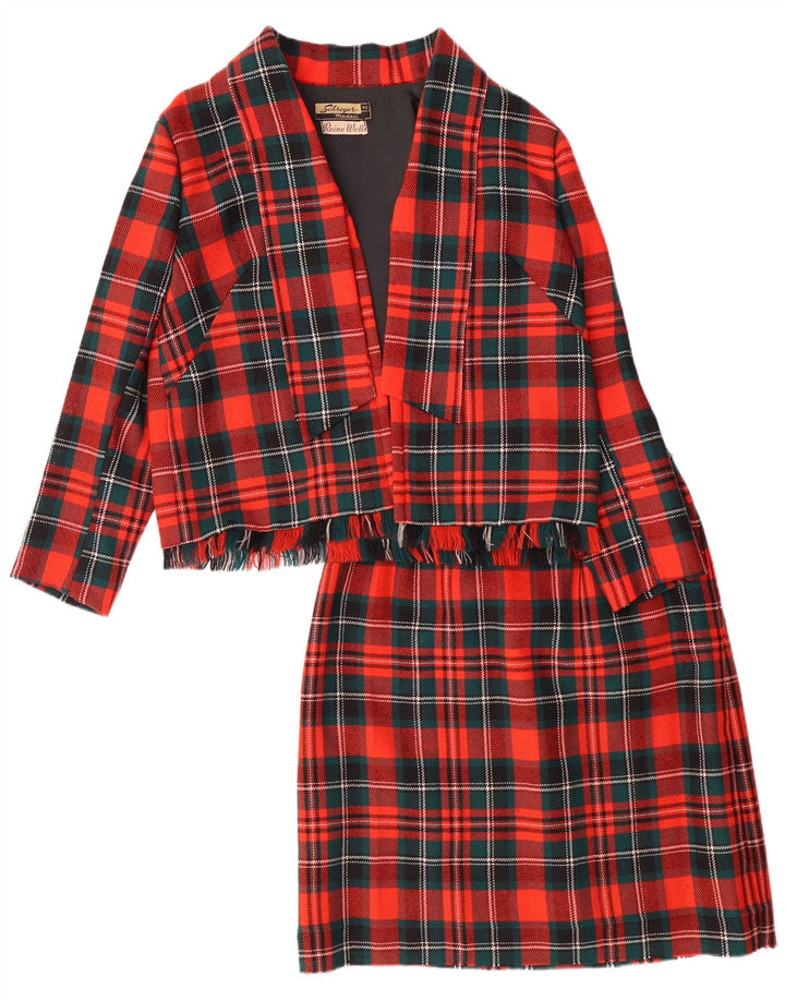 VINTAGE damski 2-częściowy komplet spódnic EU 42 Large W28 L23 czerwona wełniana kratka